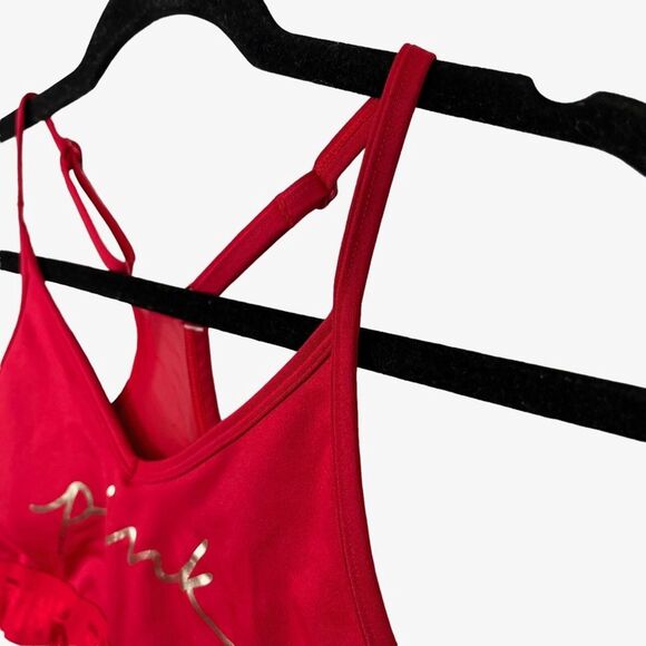 VICTORIA'S SECRET PINK Active Red Gold Spell Out Lightly Lined Bralette Bra XS - Picture 9 of 16